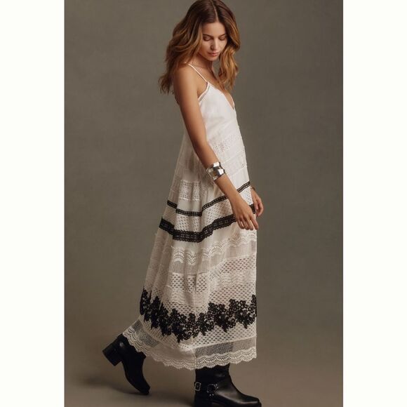 Anthropologie Sleeveless V-Neck Lace Midi Dress - Picture 2 of 7